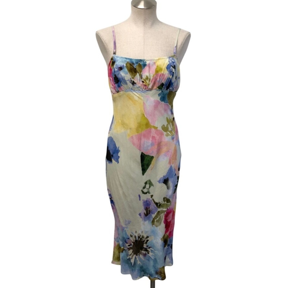 Conditions‎ Apply Midi Dress Womens XS Floral Multicolor Watercolor Slip Viscose